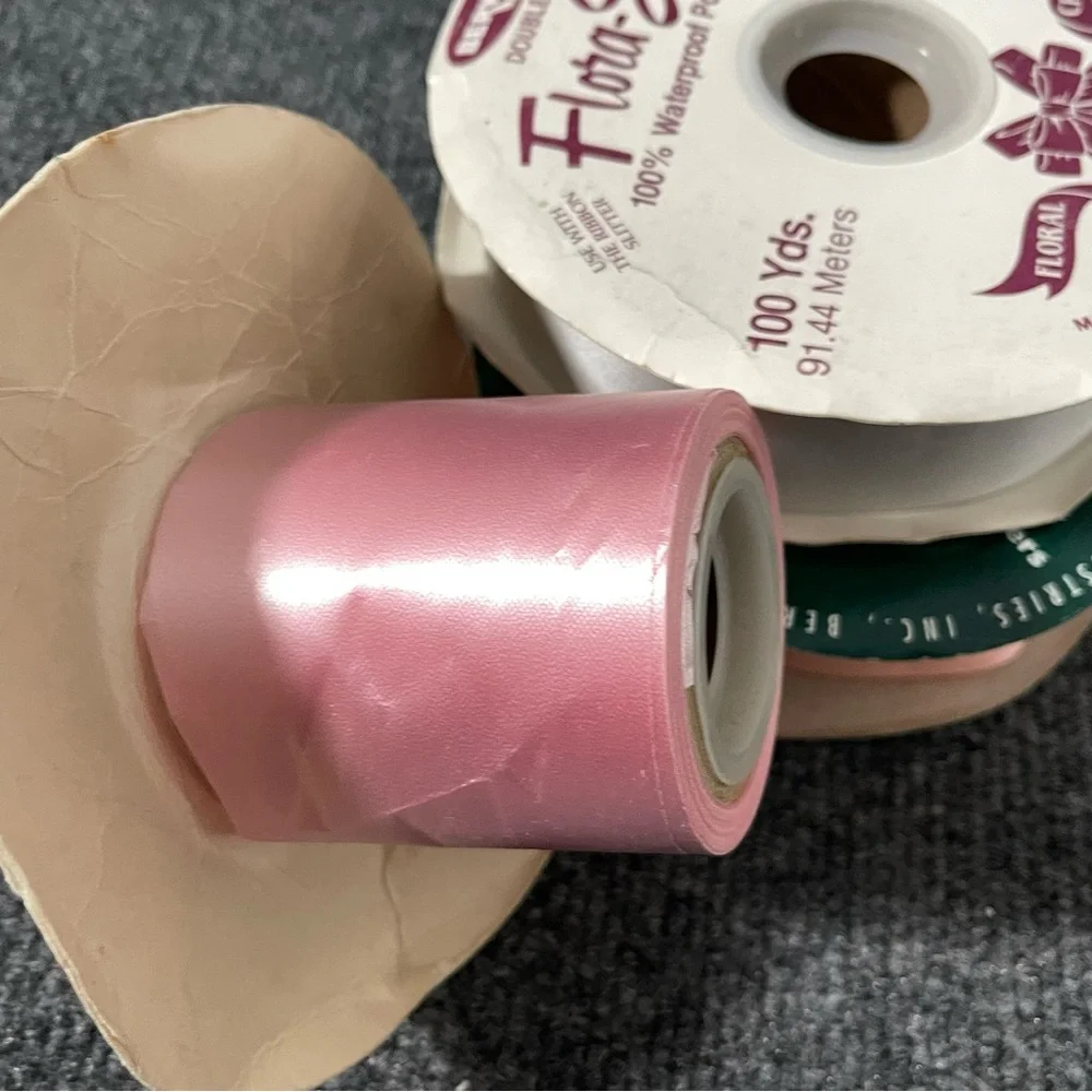 Bundle Flora-Satin Silver, Melon and Pink Ribbon Roll